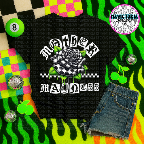 Mother madness green checkered rose on black hoodie, crewneck, long sleeve or tee - Mavictoria Designs Hot Press Express