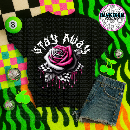 Stay away pink checkered rose on black hoodie, crewneck, long sleeve or tee - Mavictoria Designs Hot Press Express