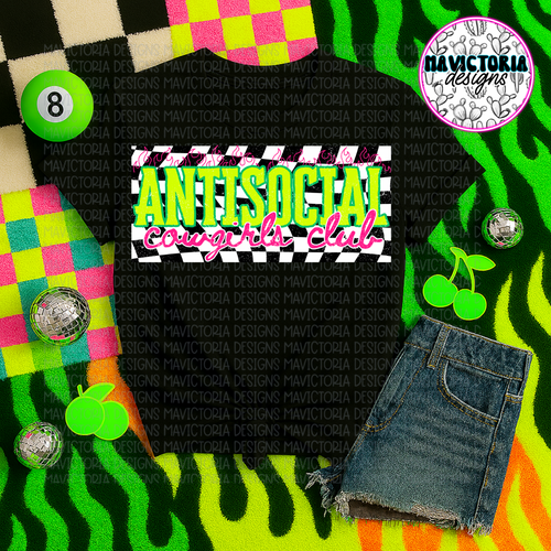 Anti social cowgirls club on black hoodie, crewneck, long sleeve or tee - Mavictoria Designs Hot Press Express