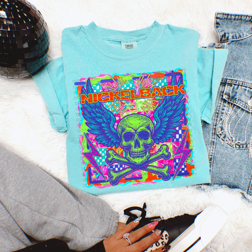 Nickelback graphic tee on LAGOON BLUE COMFORT COLORS - Mavictoria Designs Hot Press Express