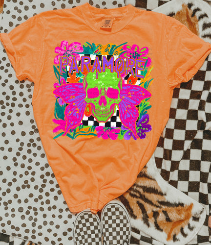 Paramore graphic tee on NEON CORAL COMFORT COLORS - Mavictoria Designs Hot Press Express