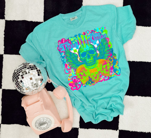 Three days grace graphic tee on LAGOON BLUE COMFORT COLORS - Mavictoria Designs Hot Press Express