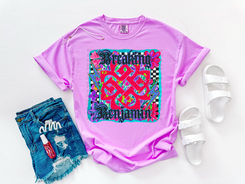 Breaking benjamin graphic tee on NEON VIOLET COMFORT COLORS - Mavictoria Designs Hot Press Express