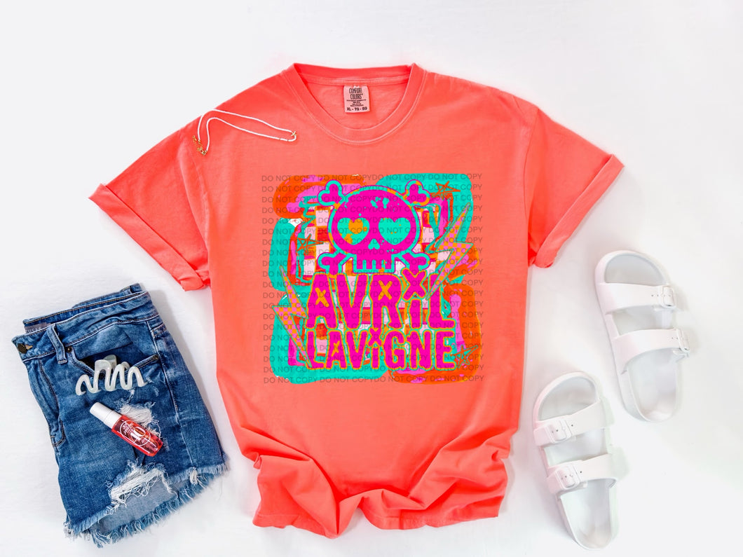 Avril lavigne graphic tee on neon coral COMFORT COLORS - Mavictoria Designs Hot Press Express
