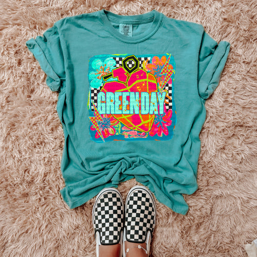 Greenday graphic tee on seafoam COMFORT COLORS - Mavictoria Designs Hot Press Express