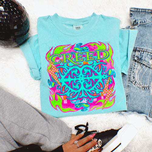 Creed graphic tee on lagoon blue COMFORT COLORS - Mavictoria Designs Hot Press Express