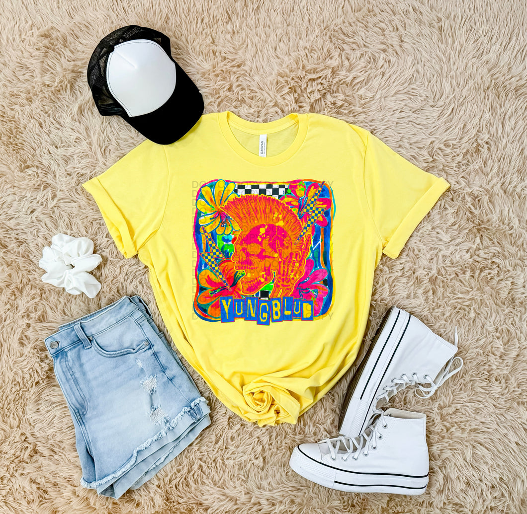 YUNGBLUD graphic tee on NEON LEMON COMFORT COLORS - Mavictoria Designs Hot Press Express