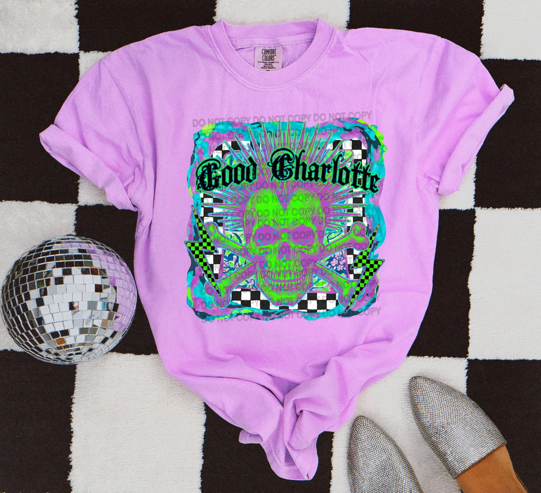 Good charlotte graphic tee on NEON VIOLET COMFORT COLORS - Mavictoria Designs Hot Press Express