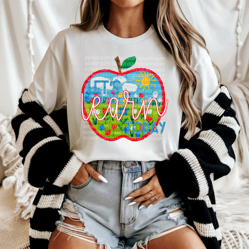 Let’s learn today apple on white comfort colors graphic tee - Mavictoria Designs Hot Press Express