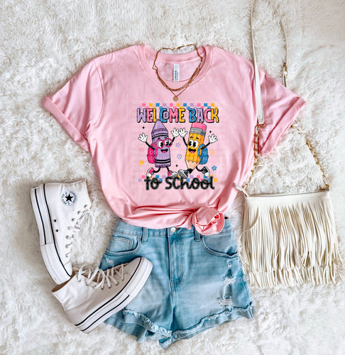 Welcome back to school on blossom comfort colors graphic tee - Mavictoria Designs Hot Press Express