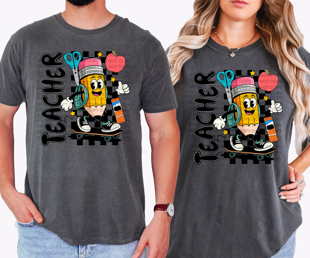 Teacher pencil retro on pepper comfort colors graphic tee - Mavictoria Designs Hot Press Express