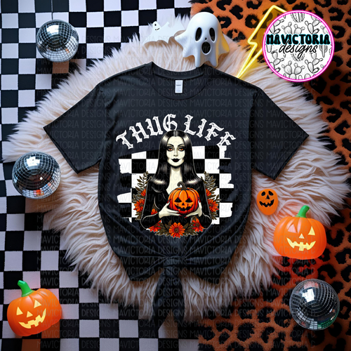 Thug life morticia on black hoodie, crewneck, long sleeve or tee - Mavictoria Designs Hot Press Express