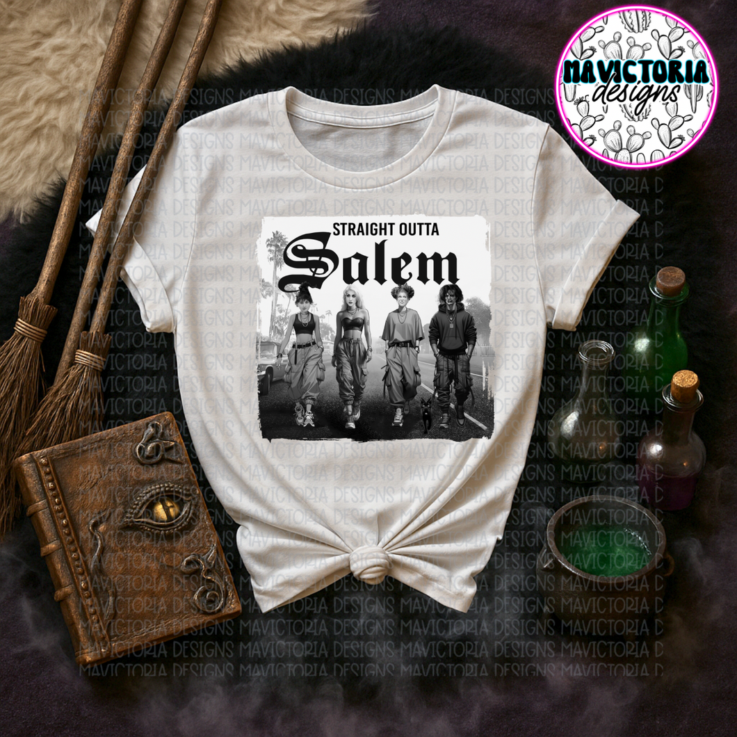 Hocus pocus straight outta salem on white comfort colors graphic tee - Mavictoria Designs Hot Press Express