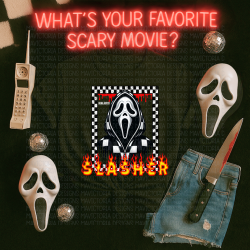 Slasher checkered ghostface ghost face on black graphic tee, long sleeve, crewneck sweatshirt, or hoodie - Mavictoria Designs Hot Press Express