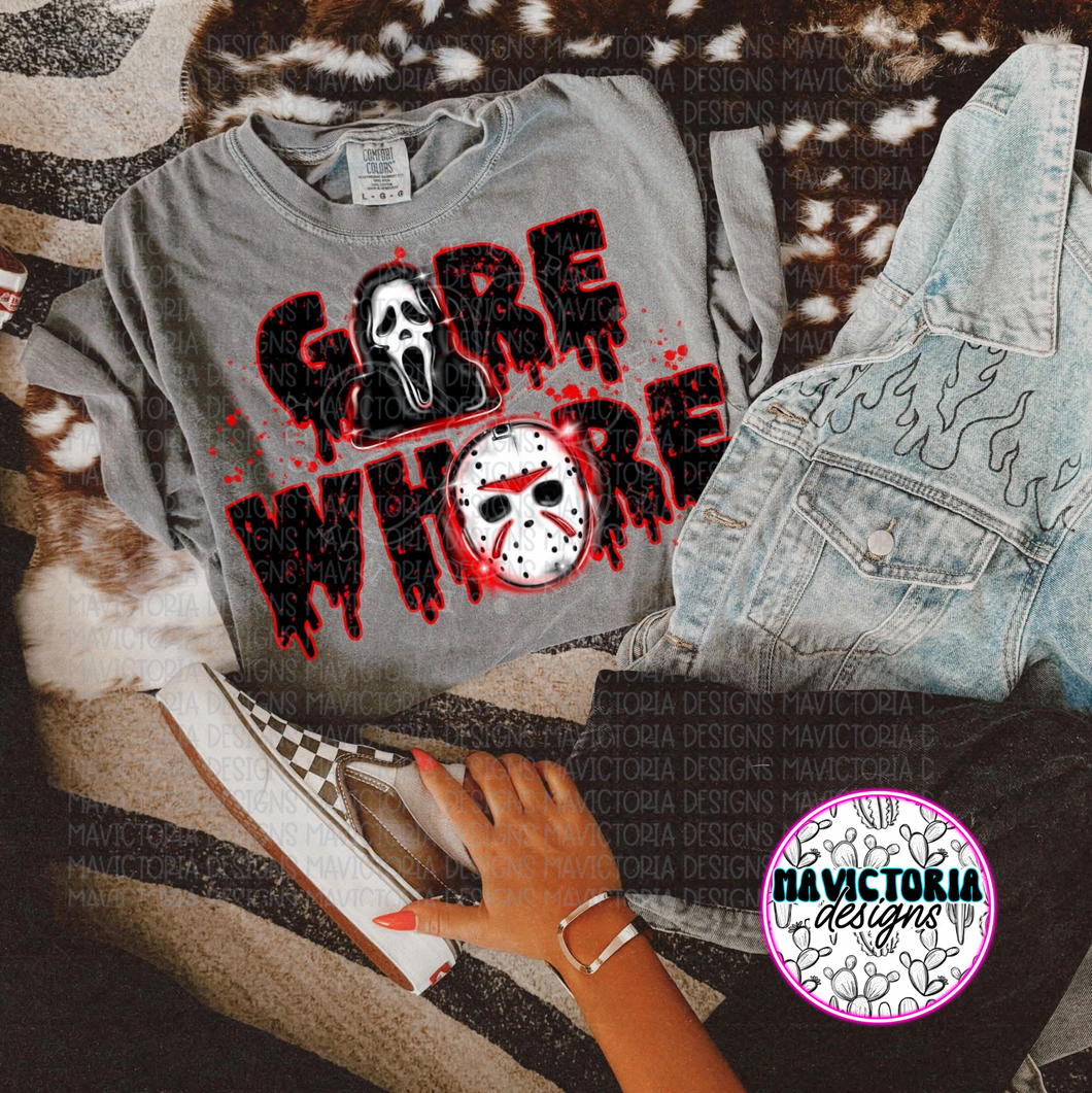 Grey comfort colors GORE WHORE Jason graphic tee - Mavictoria Designs Hot Press Express