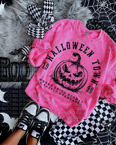 HALLOWEEN TOWN where being normal is vastly overrated NEON PINK hoodie, crewneck long sleeve or tee - Mavictoria Designs Hot Press Express