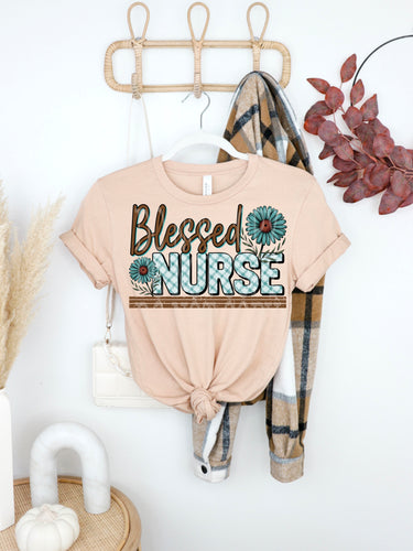 Blessed nurse graphic tee on ivory COMFORT COLORS - Mavictoria Designs Hot Press Express