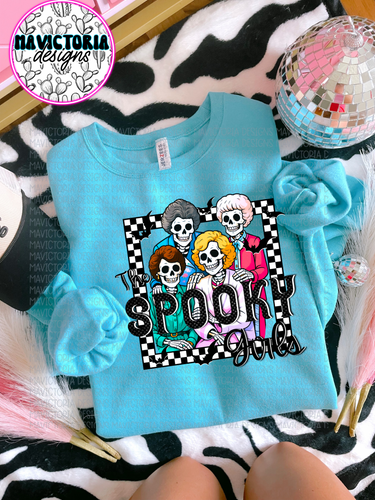 The spooky girls (golden girls) on scuba blue hoodie, crewneck, long sleeve or tee - Mavictoria Designs Hot Press Express