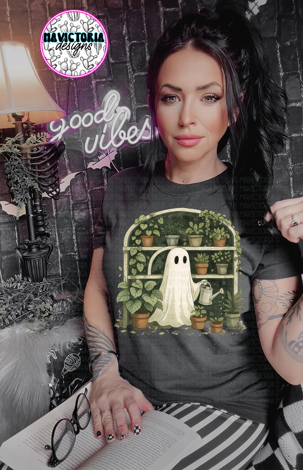 Ghost plants on black hoodie, crewneck, long sleeve or tee - Mavictoria Designs Hot Press Express