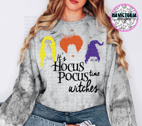 It’s Hocus Pocus time witches on smoke comfort colors crewneck sweatshirt - Mavictoria Designs Hot Press Express