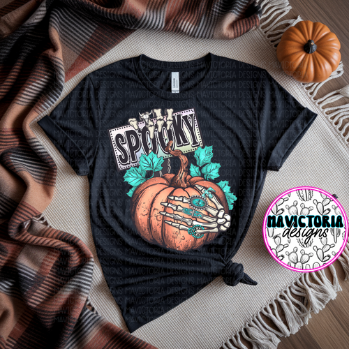 Spooky pumpkin skellie hand on black hoodie, crewneck, long sleeve or tee - Mavictoria Designs Hot Press Express