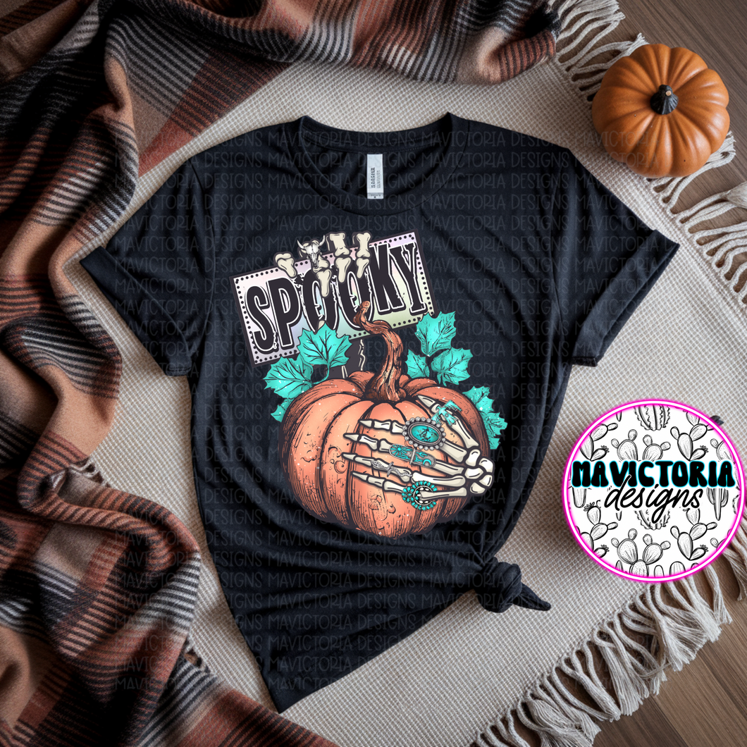 Spooky pumpkin skellie hand on black hoodie, crewneck, long sleeve or tee - Mavictoria Designs Hot Press Express