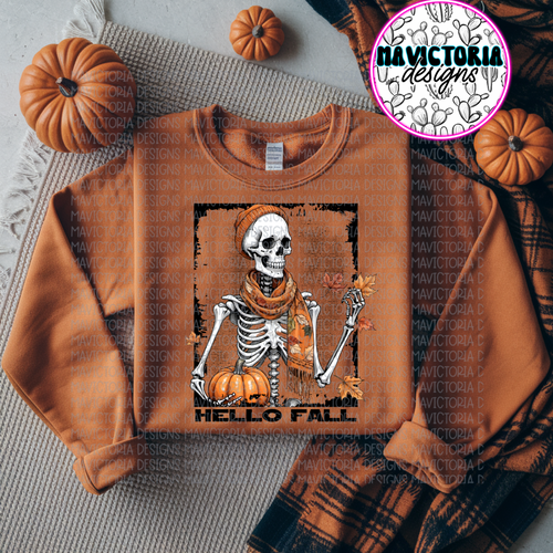 Hello fall skellie AUTUMN tee , crewneck, long sleeve or hoodie - Mavictoria Designs Hot Press Express