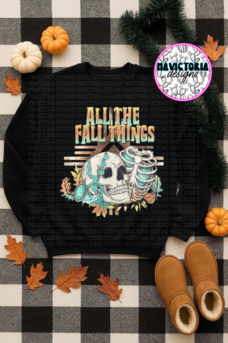 All the fall things skellie on black hoodie, crewneck, long sleeve or tee - Mavictoria Designs Hot Press Express