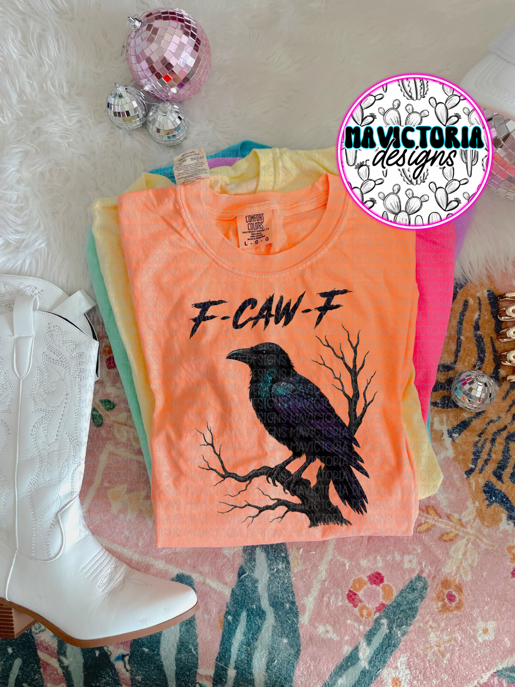 F-CAW-F funny raven bird on comfort colors graphic tee (you pick color) - Mavictoria Designs Hot Press Express