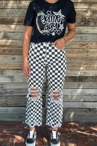 ROUND THE TRACK CHECKERED JEANS (preorder only arrives in October) - Mavictoria Designs Hot Press Express