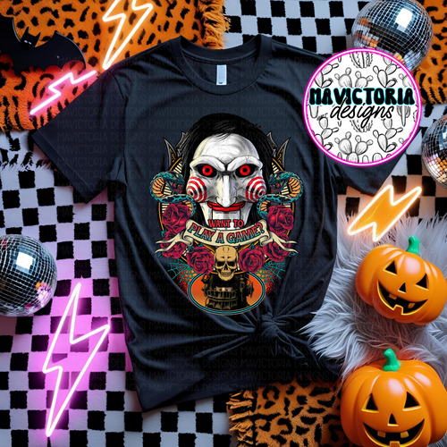 Wanna play a game? JIG SAW on black hoodie, crewneck, long sleeve or tee - Mavictoria Designs Hot Press Express