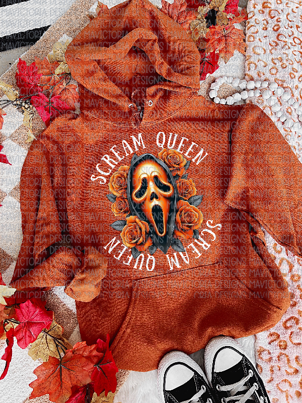 Scream queen on autumn hoodie, crewneck, long sleeve or graphic tee - Mavictoria Designs Hot Press Express