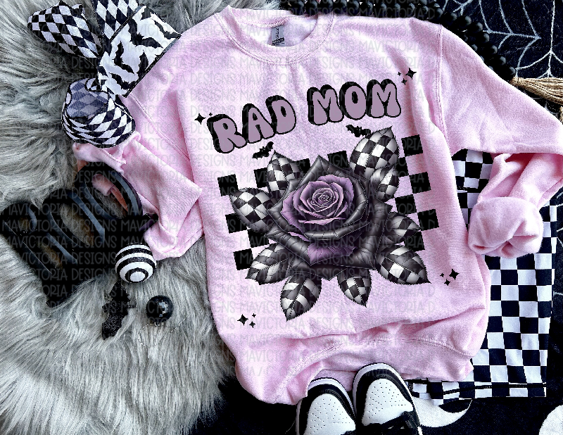 RAD MOMS CLUB on light pink hoodie, crewneck, long sleeve or graphic tee - Mavictoria Designs Hot Press Express