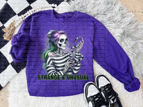 STRANGE AND UNUSUAL skellie purple hoodie, crewneck, long sleeve or graphic tee - Mavictoria Designs Hot Press Express