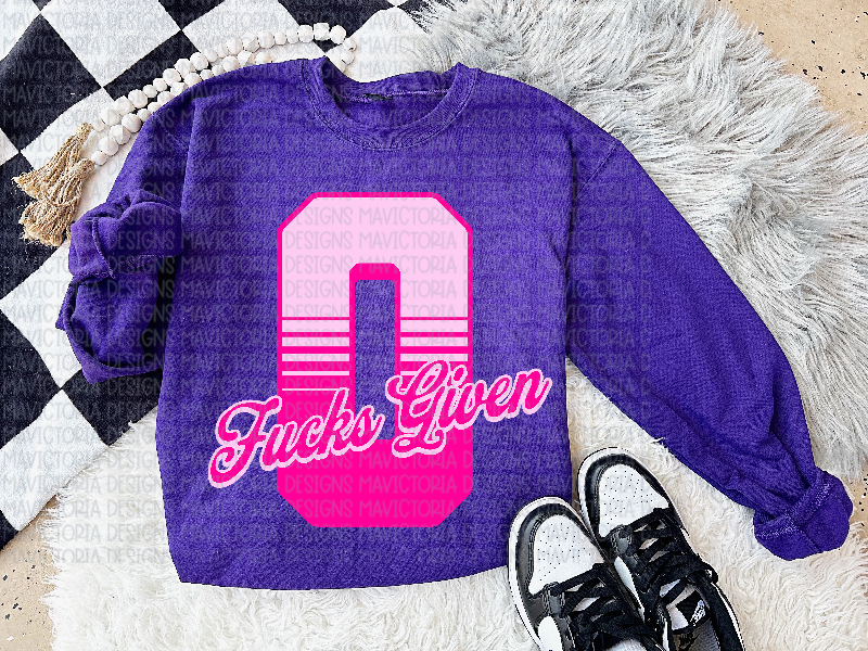 ZERO fucks given on purple hoodie, crewneck, long sleeve or graphic tee - Mavictoria Designs Hot Press Express