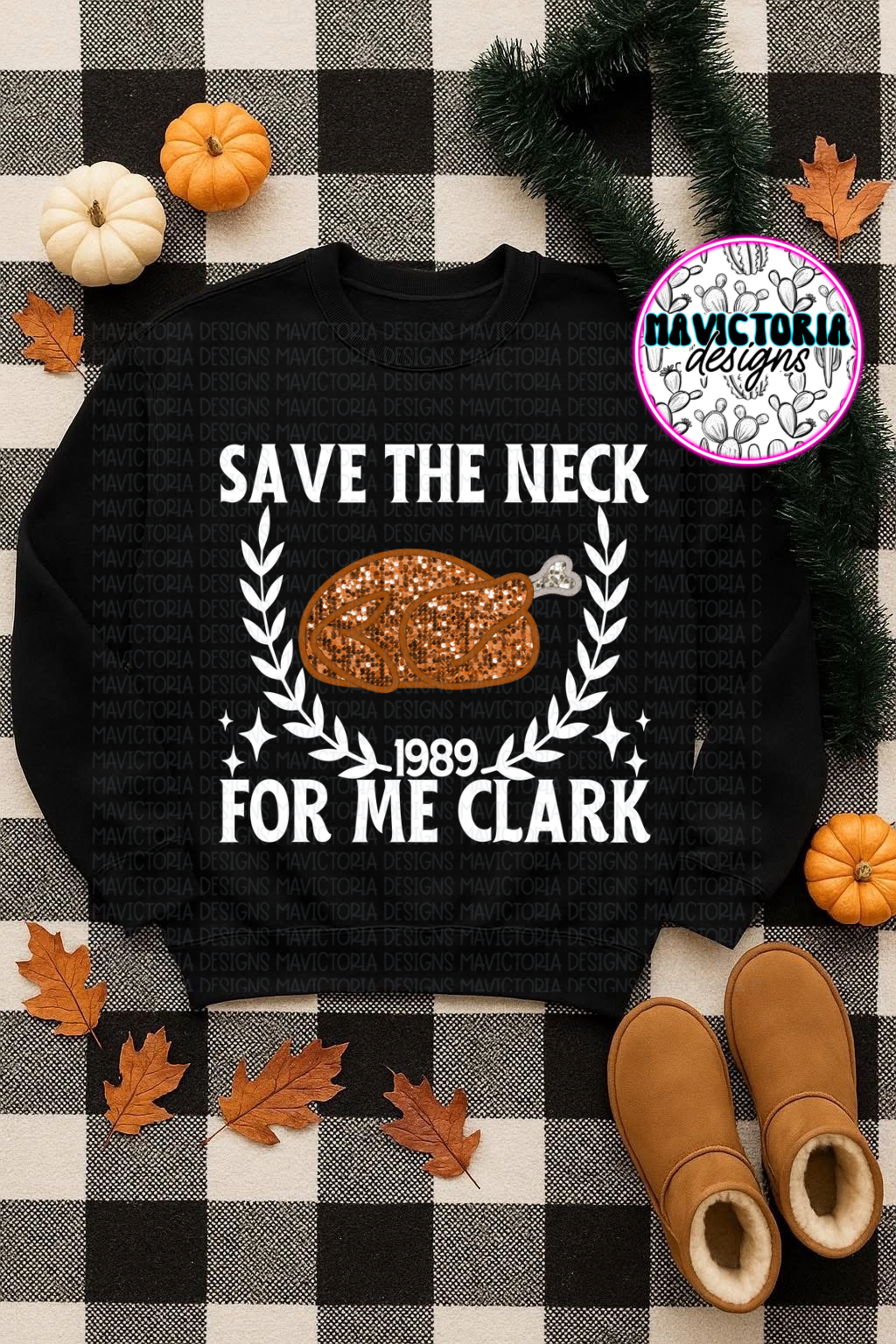 SAVE THE NECK FOR ME CLARK on black hoodie, crewneck, long sleeve or graphic tee —read description FAUX GLITTER - Mavictoria Designs Hot Press Express
