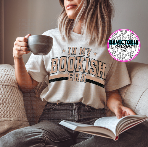 In my bookish era on sand hoodie, crewneck, long sleeve or tee - Mavictoria Designs Hot Press Express
