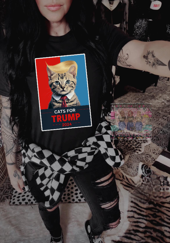 cats for trump BLACK hoodie, crewneck, long sleeve or graphic tee - Mavictoria Designs Hot Press Express