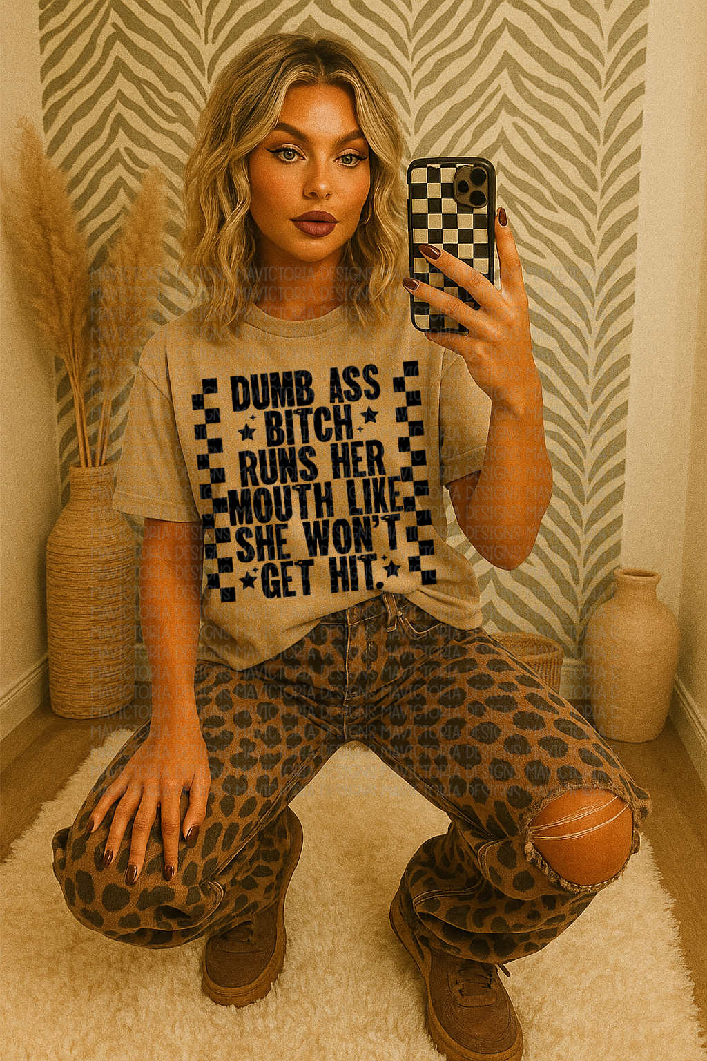 Dumb ass bitch runs her mouth like she won’t get hit on khaki hoodie, crewneck, long sleeve or tee - Mavictoria Designs Hot Press Express