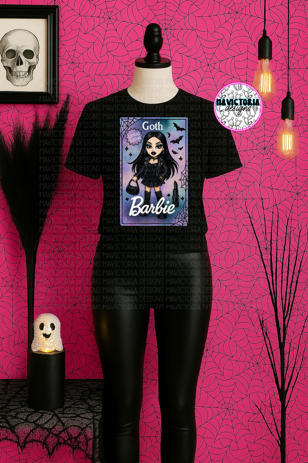 GOTH BARBIE on black hoodie, crewneck, long sleeve or tee - Mavictoria Designs Hot Press Express