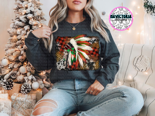 Christmas indian headdress skull on charcoal hoodie , crewneck, long sleeve or tee - Mavictoria Designs Hot Press Express