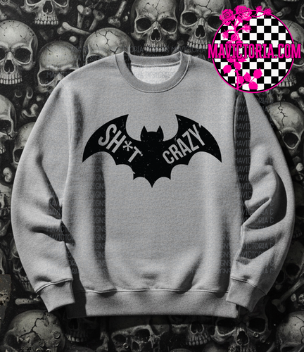 Bat shit crazy on grey hoodie, crewneck, long sleeve or graphic tee - Mavictoria Designs Hot Press Express