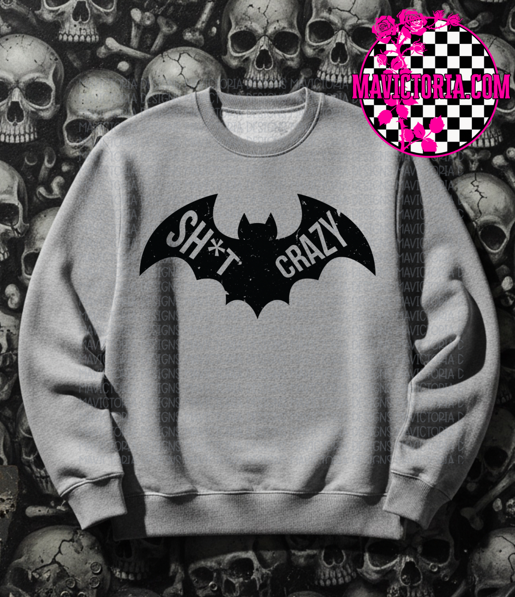 Bat shit crazy on grey hoodie, crewneck, long sleeve or graphic tee - Mavictoria Designs Hot Press Express