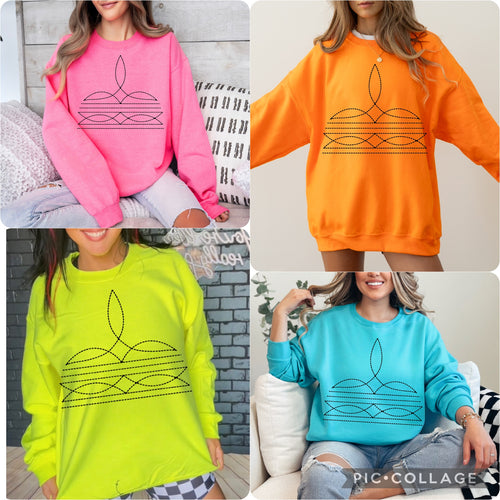 The neon boot stitch bootstitch CREWNECK SWEATSHIRT collection - Mavictoria Designs Hot Press Express