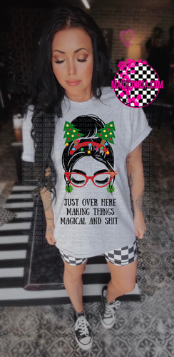 Just over here making things magical and shit On grey hoodie, crewneck, long sleeve or graphic tee - Mavictoria Designs Hot Press Express