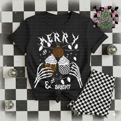 Merry and bright skellie hands on black hoodie, crewneck, long sleeve or tee - Mavictoria Designs Hot Press Express