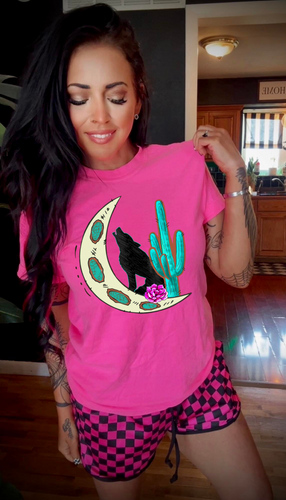 Neon pink howl at the moon graphic tee // shorts available separately - Mavictoria Designs Hot Press Express