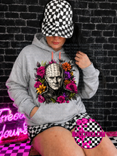 Load image into Gallery viewer, Floral neon horror collection on grey hoodie, crewneck, long sleeve or graphic tee
