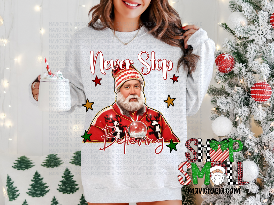 Never stop believing on ash hoodie, crewneck, long sleeve or tee