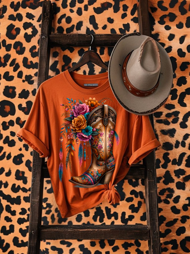 Floral cowboy boots on autumn WESTERN hoodie, crewneck, long sleeve or graphic tee - Mavictoria Designs Hot Press Express